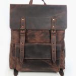 Dark Brown Vegetable-Tanned Leather Backpack - Ideal for Work and Leisure